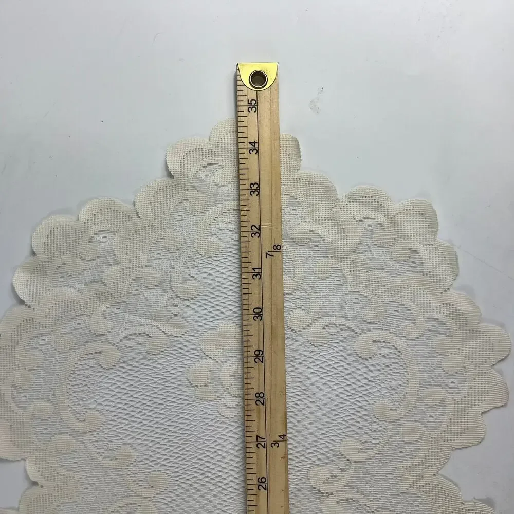 Vintage Ivory Lace Floral Table Runner 34x11 Scalloped Edges Doily Style Decor